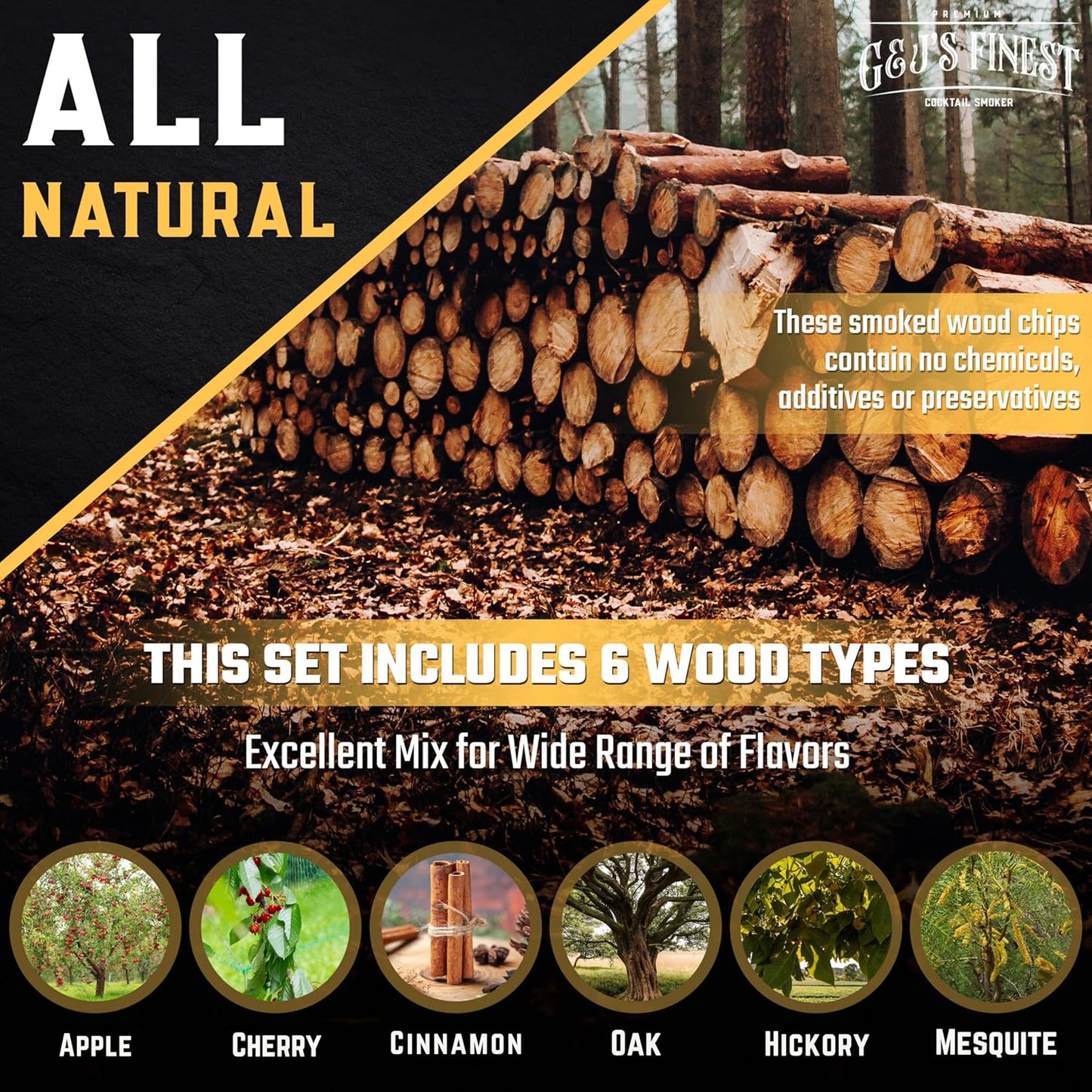 Whiskey Smoker Kit with QuadTorch, 6 Wood Chips & Wood Box for Smoking Drinks| Cocktail Smoker Kit| Bourbon Smoker Kit| Smoked Old Fashioned Kit| Whiskey Gift for Men, (No Butane Incl.)