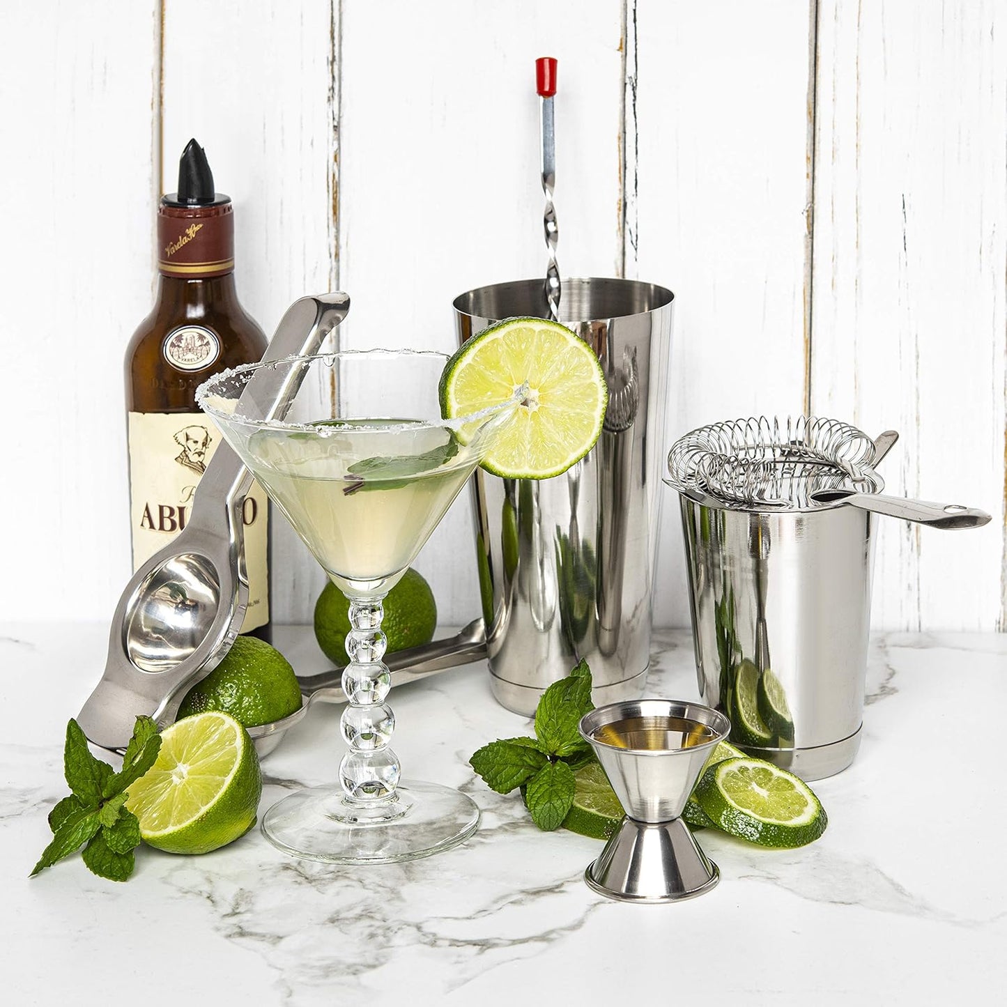 Bar Set Cocktail Shaker Set, Stainless Steel Mixology Bartender Kit, 16 Piece Cocktail Kit, Silver Cocktail Set, Bar Tools: 30oz Martini Shaker, Muddler, Bar Kit Cocktail Book, Jigger and Pourers