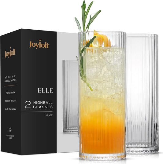 JoyJolt Elle Fluted 10oz Coupe Glass Set of 2, Unique Champagne Glasses for Cocktails and Martinis, Ribbed Vintage Style Drinking Glasses - Highball Glasses