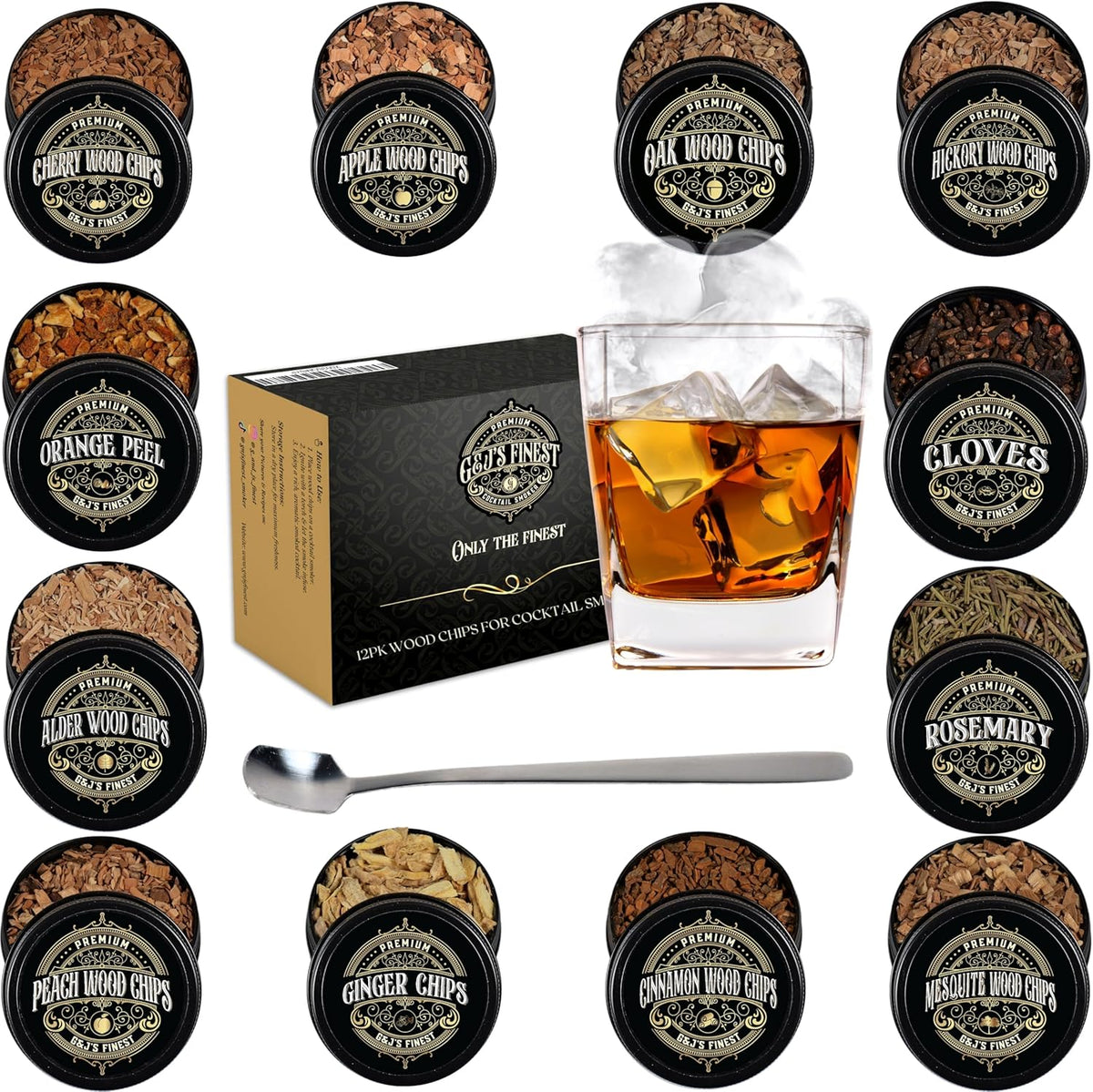Wood Chips for Cocktail Smoker, 8-Pack - 12 Flavor Sampler