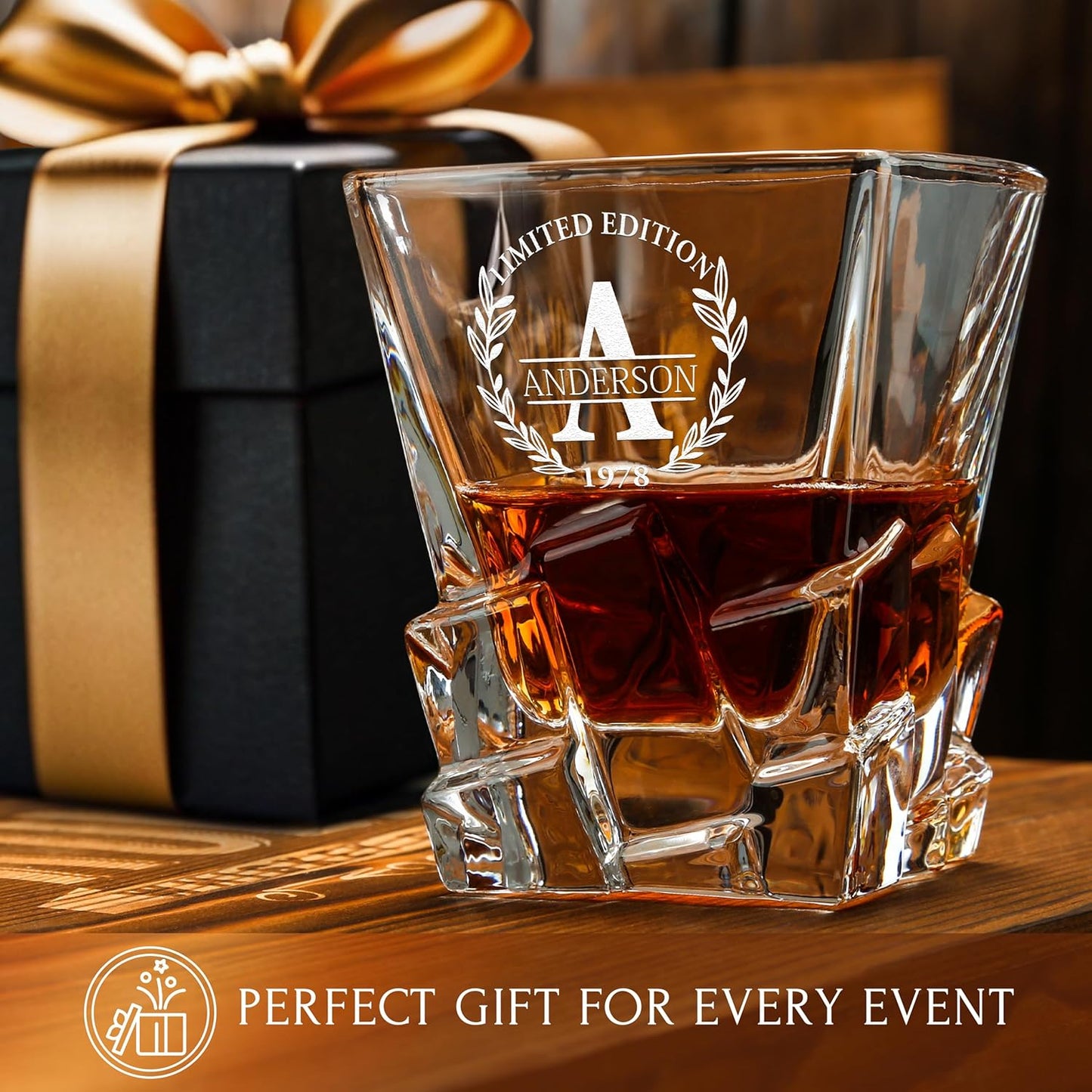 Personalized Whiskey Decanter Set with Optional Rocks Glasses – Custom 25 oz / 750ml Bourbon Decanter, 4 Engraving Options, Customized in USA, Valentine's Day, Birthday & Any Occasion Gift for Men