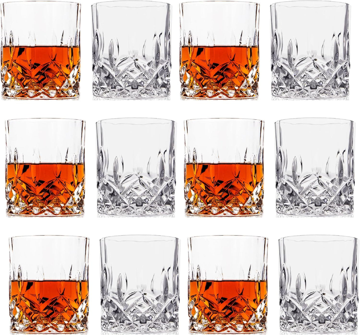 LEMONSODA Crystal Cut Old Fashioned Whiskey Glasses Set of 2, 4, 6-10oz Ultra-Clear Premium Lead-Free Rocks Glass Tumbler For Drinking Bourbon, Scotch, Cognac, Cocktails (Set of 12)