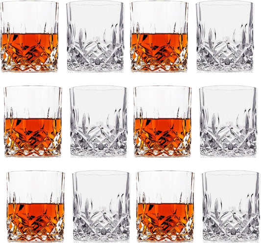 LEMONSODA Crystal Cut Old Fashioned Whiskey Glasses Set of 2, 4, 6-10oz Ultra-Clear Premium Lead-Free Rocks Glass Tumbler For Drinking Bourbon, Scotch, Cognac, Cocktails (Set of 12)