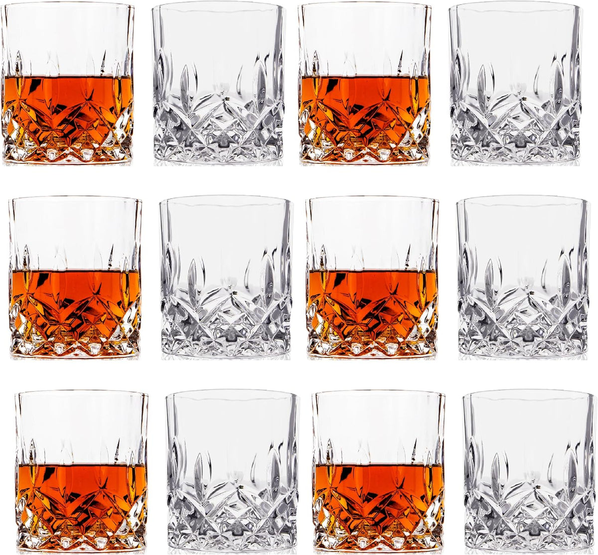 LEMONSODA Crystal Cut Old Fashioned Glass Sets - 10oz/12oz Ultra-Clear Premium Lead-Free Rocks Glass Tumbler For Drinking Bourbon, Scotch, Cognac, Cocktails (10oz, Set of 2) - Set of 12