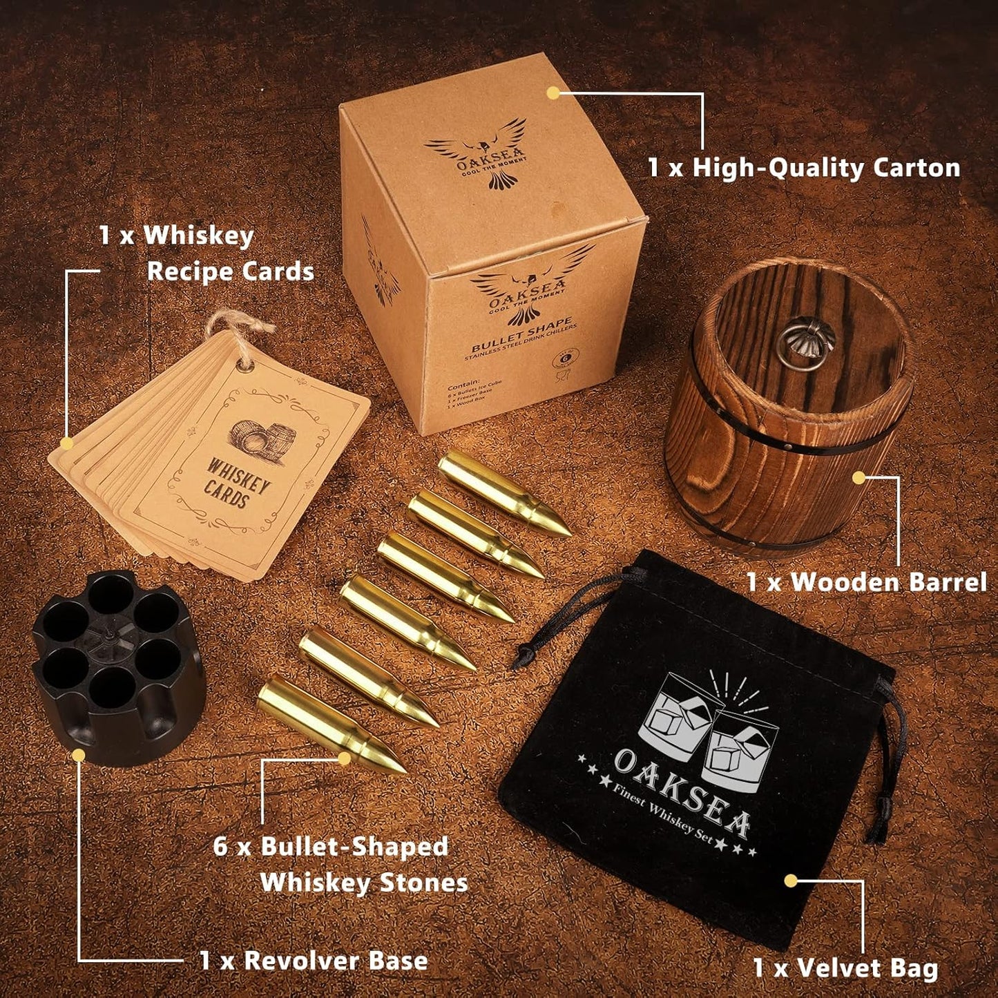 Oaksea Whiskey Stones Gifts Set for Men Dad Him, Reusable Stainless Steel Ice Cubes for Drinking, Fathers Day Anniversary Birthday Gifts for Husband Boyfriend Brother, Bourbon Man Cave Cool Stuff