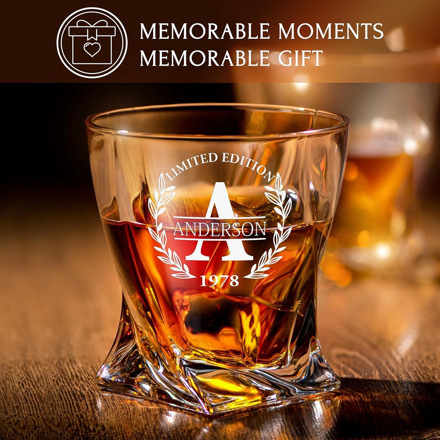 Personalized Whiskey Glass Set of 2 - Customized in USA Twisted Glasses - Premium Gift for Him, Men, Husband, Boyfriend, Groomsmen - Ideal for Any Occasion - Anniversary, Birthday, Retirement, Wedding