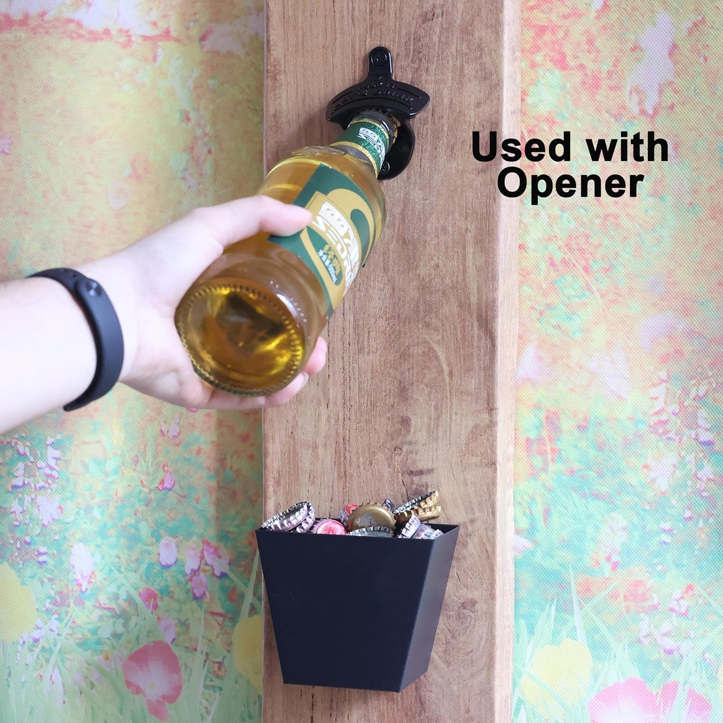 Black Bottle Cap Catcher Wall Mounted, Stainless Steel Screw in Wall Beer Cap Holder Mountable for Post Cooler Table