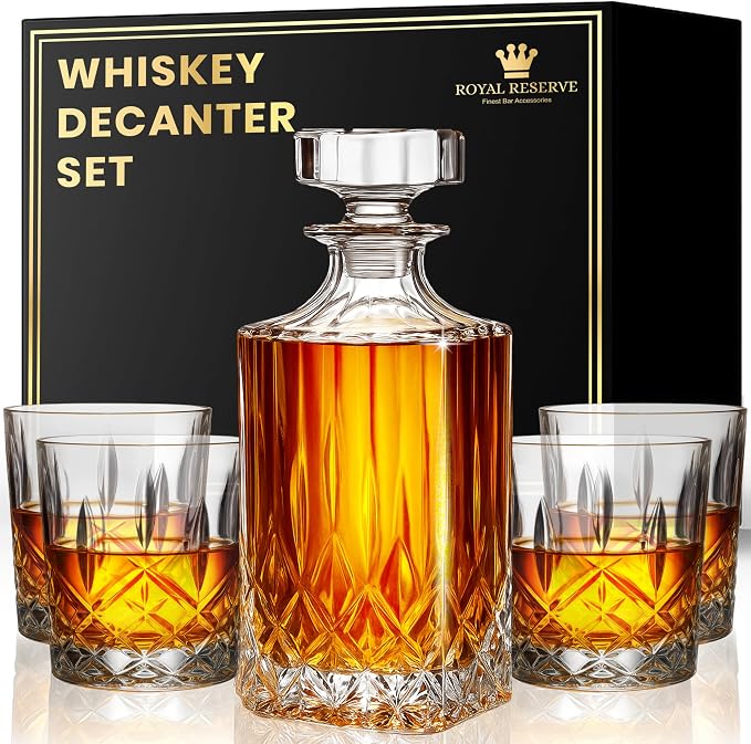 Whiskey Decanter Set for Men, Bourbon Decanter, Glasses & Whiskey Stones - B0DQ5LMT99