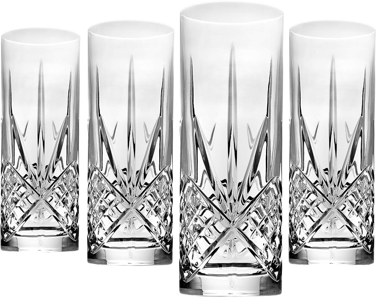 Godinger Tall Beverage Glasses Collins All Purpose Drinking Glasses- Dublin Collection, SET OF 4