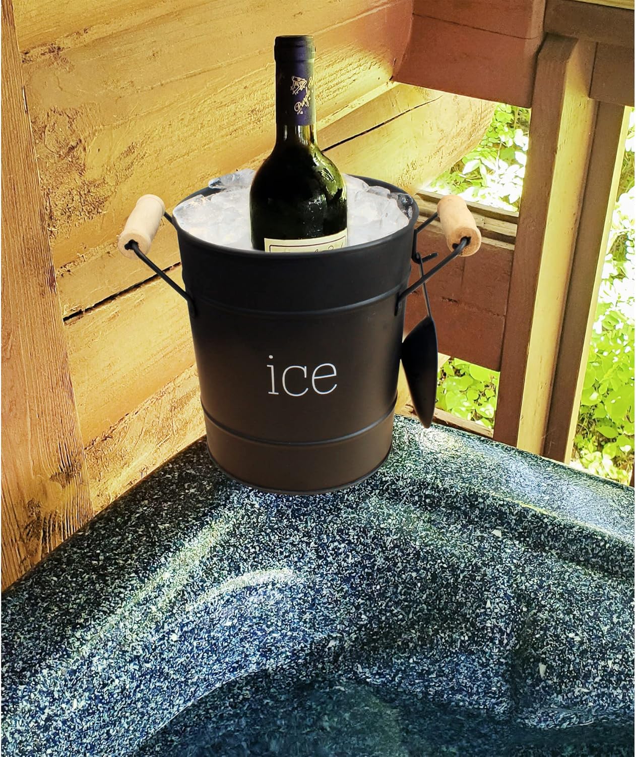 AuldHome Design Farmhouse Enamelware Ice Bucket (Black); Retro Style Insulated Metal Ice Server
