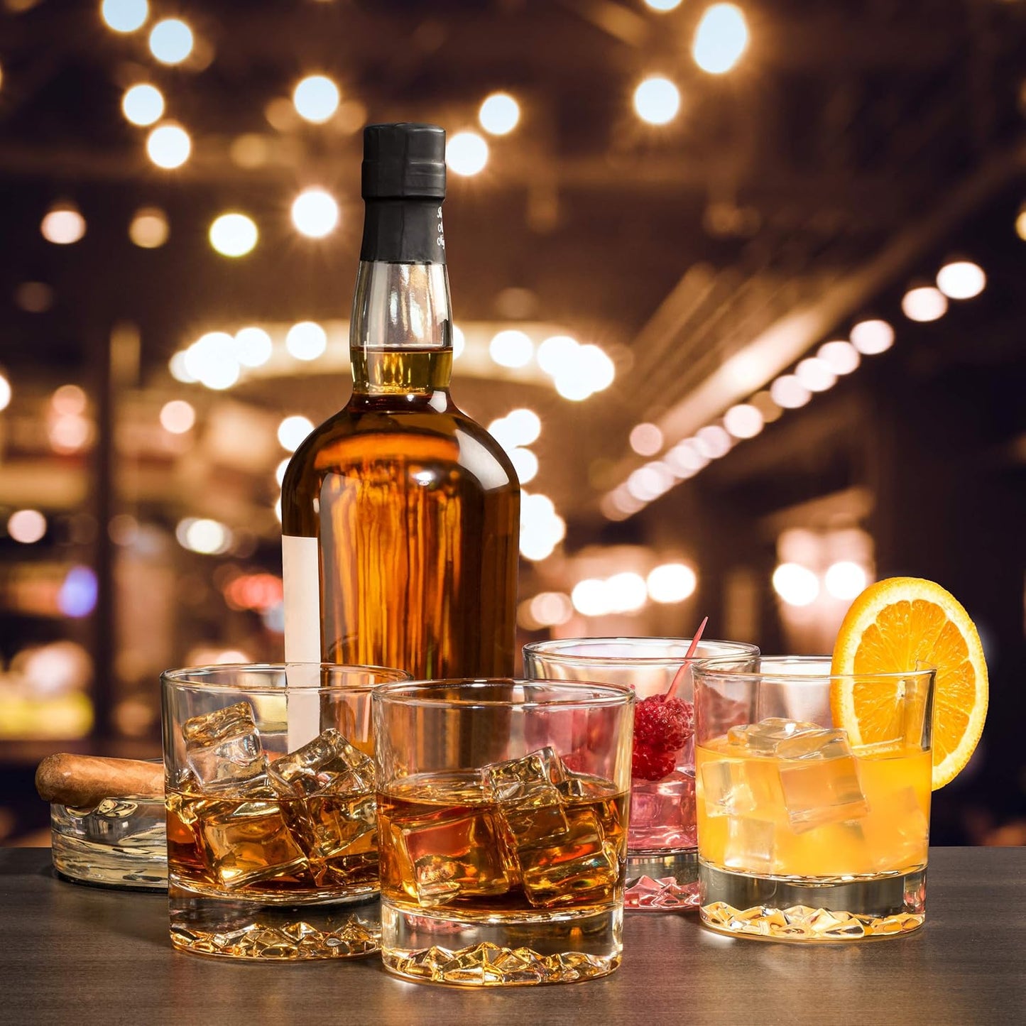Whiskey Glass Set of 4 with Brilliant Mountain Imprint. Perfect for Whiskey, Bourbon, Scotch and Cocktails. Classic Design with a Modern Touch. Best Large 11.5 Ounce Premium Tumblers.