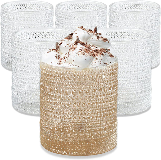 Kate Aspen Beaded Drinking Glasses Set of 6, 10 oz Retro Vintage Glassware - Boho Cocktail Water Juice Glasses, Hostess or Housewarming Gift - Clear
