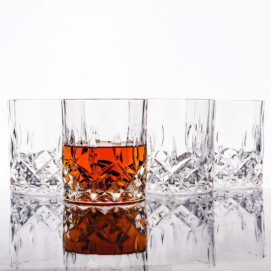 LEMONSODA Crystal Cut Old Fashioned Whiskey Glasses Set of 2, 4, 6-10oz Ultra-Clear Premium Lead-Free Rocks Glass Tumbler For Drinking Bourbon, Scotch, Cognac, Cocktails (Set of 4)