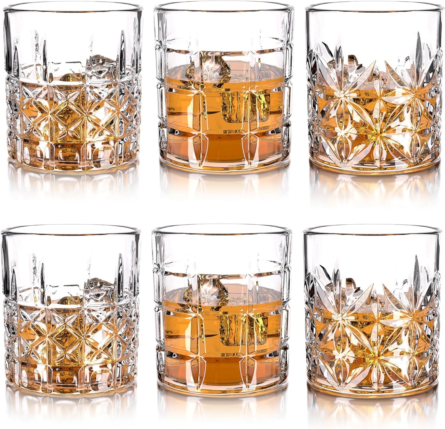 Whiskey Glasses Set of 6, 12oz Old Fashioned Whiskey Glasses Gift for Scotch Cocktails Rum Cognac Vodka Liquor - Rocks Glasses Men Gift(Mixed)