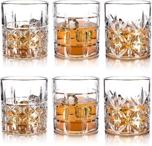 Whiskey Glasses Set of 6, 12oz Old Fashioned Whiskey Glasses Gift for Scotch Cocktails Rum Cognac Vodka Liquor - Rocks Glasses Men Gift(Mixed)