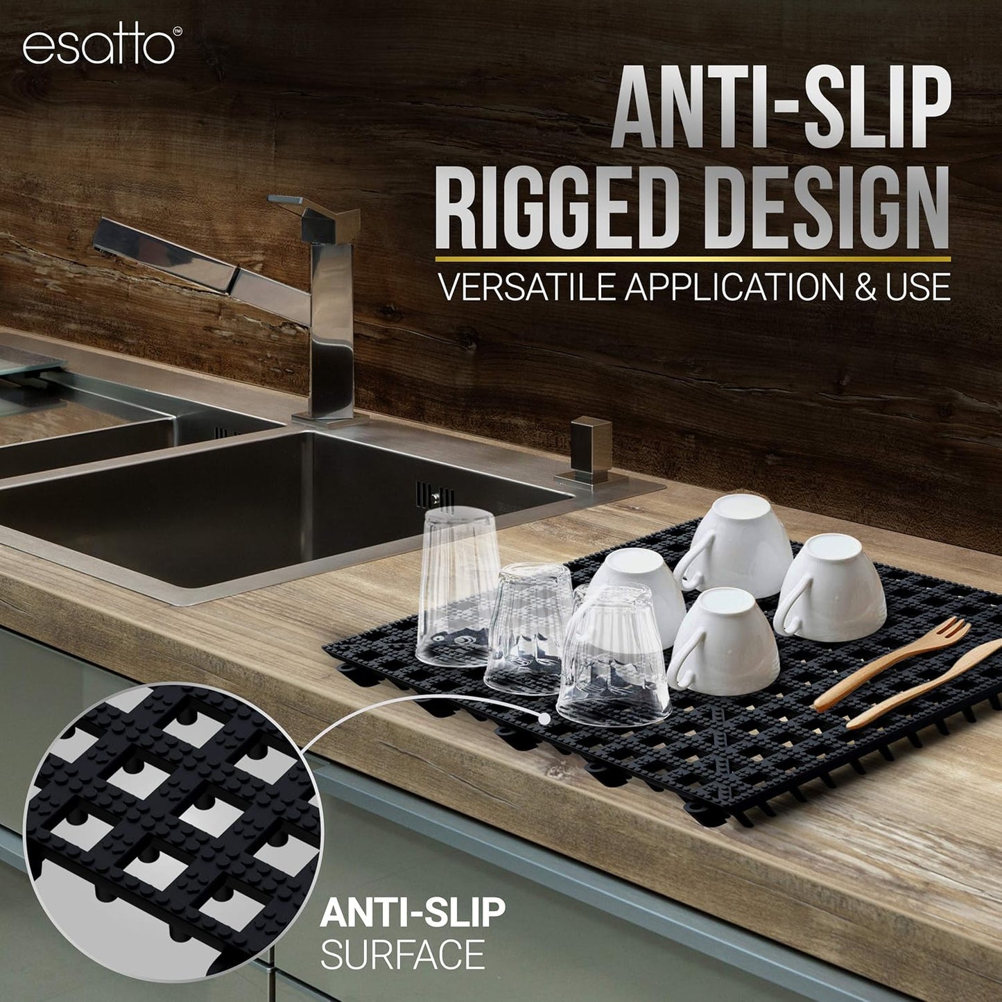 Esatto Interlocking Shelf Mats – for Spills, Clean Bars, Stain Protection, and an Anti-Slip Surface (6, Black)