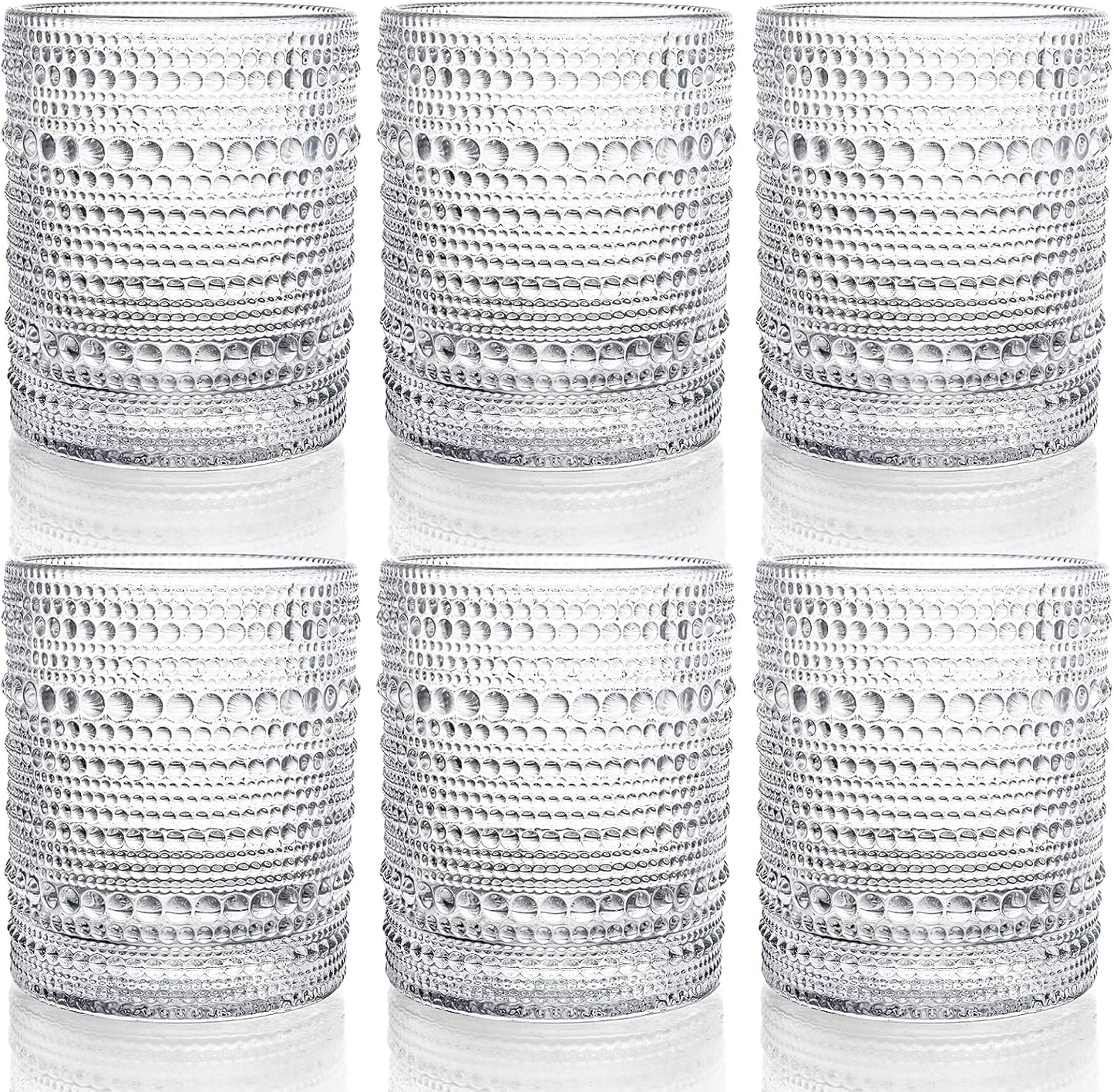 ZOOFOX Set of 6 Romantic Water Glasses, 12 oz Hobnail Glasses Tumbler, Clear Embossed Vintage Glassware Set for Beer, Cocktail, Soda, Beverages