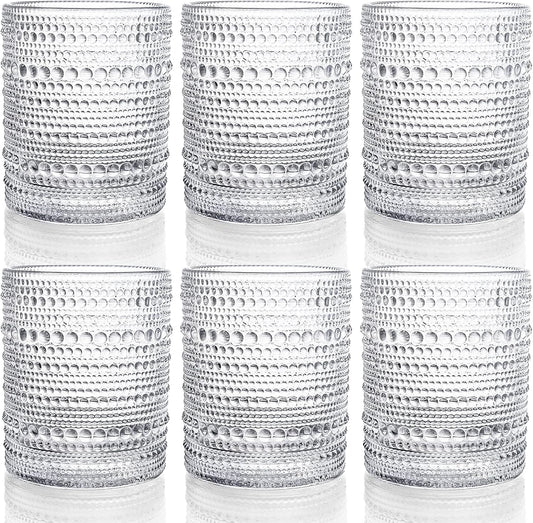 ZOOFOX Set of 6 Romantic Water Glasses, 12 oz Hobnail Glasses Tumbler, Clear Embossed Vintage Glassware Set for Beer, Cocktail, Soda, Beverages