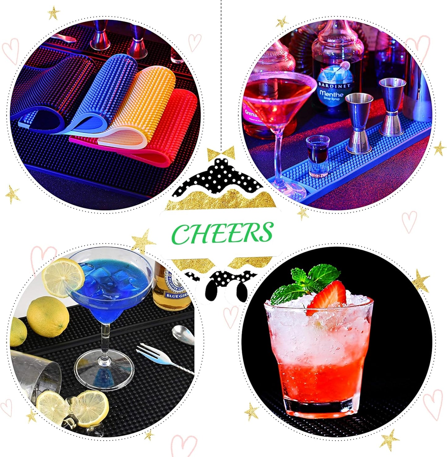Bar Mat Set of 3 Rubber Bar Service Spill Mat for Cocktail Bartender Coffee Bar or Countertop Mats Glass Drying Mat (Black, 18" x 12"+23" x 3"+12" x 6")