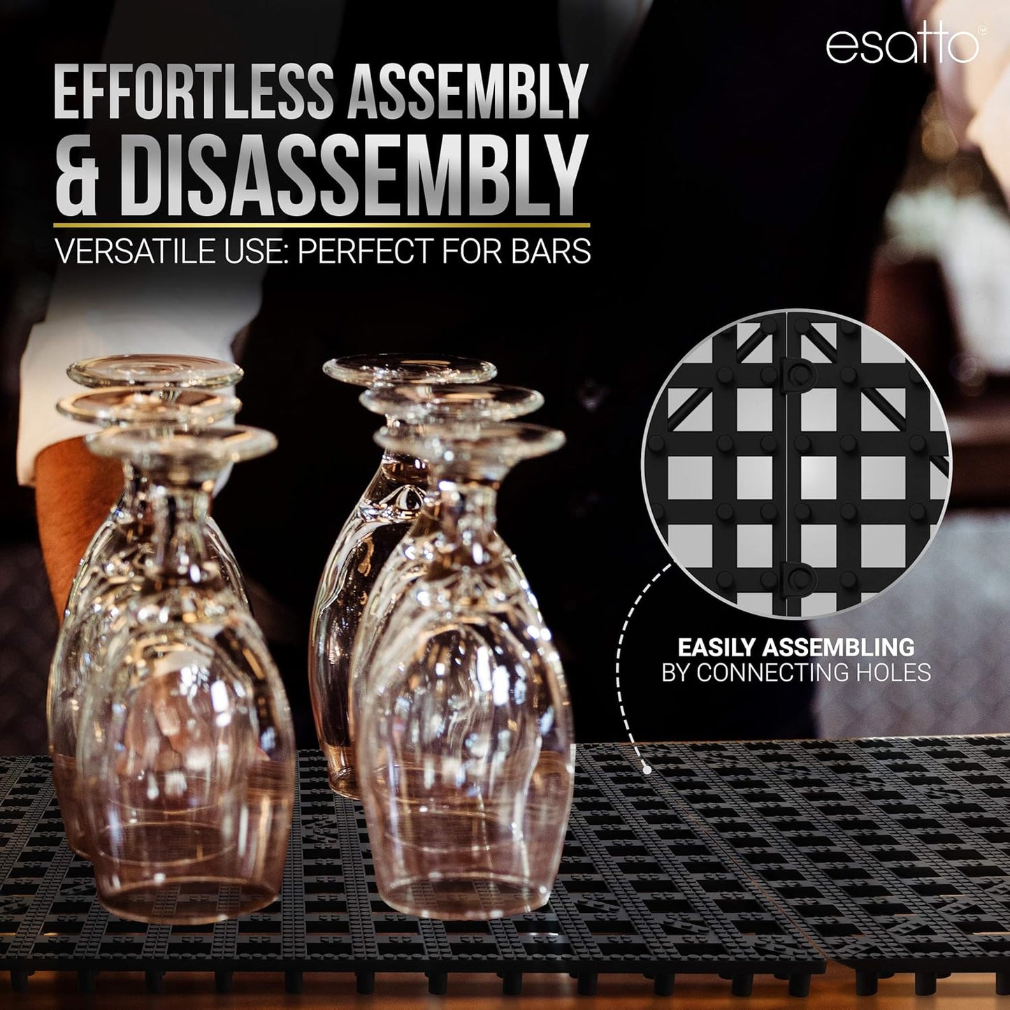 Esatto Interlocking Shelf Mats – for Spills, Clean Bars, Stain Protection, and an Anti-Slip Surface (6, Black)