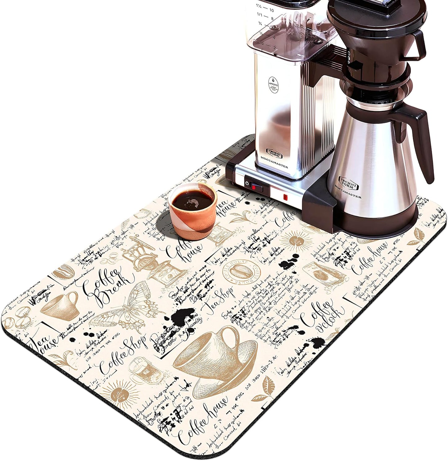 Coffee Bar mat Accessories for Countertop Absorbent Hide Stain Rubber Backed Dish Drying Mats for Kitchen Counter Draining Pad Decor Gift(20x12in)