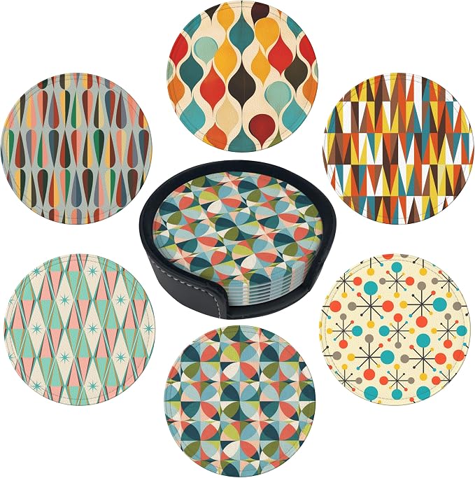 Musical Coasters Leather Round Drink Coasters 6 Pcs Set with Holderor for Cup Drink Coffee Table Bar Home Decor - Middle Ages