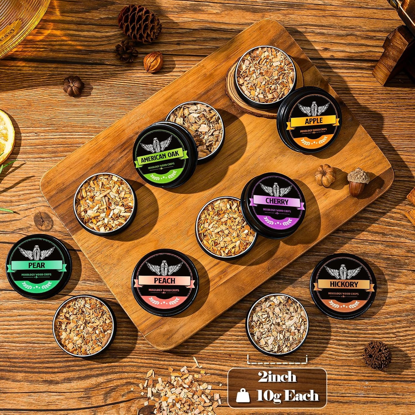 INSISART Whiskey Smoker Wood Chips, 6 Flavors Apple Cherry Oak Pear Peach Hickory, Natural Chips for Cocktails, Old Fashioned, Bourbon, Drinks, Food,Bar Accessory Gift for Men