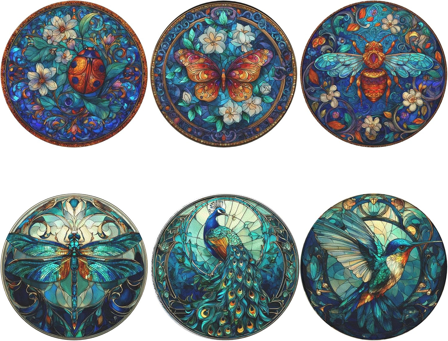 Insect Coasters Leather Round Drink Coasters 6 Pcs Set with Holderor for Cup Drink Coffee Table Bar Home Decor