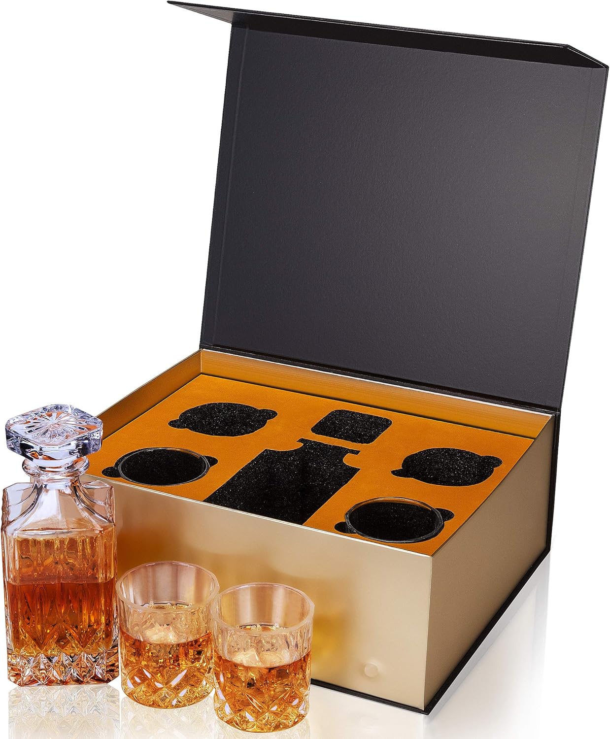 KANARS Whiskey Decanter And Glasses Set in Unique Gift Box - Original Crystal Liquor Decanter Set For Bourbon, Scotch, Vodka, Rum or Whisky, 5-Piece, Gifts for Men Dad