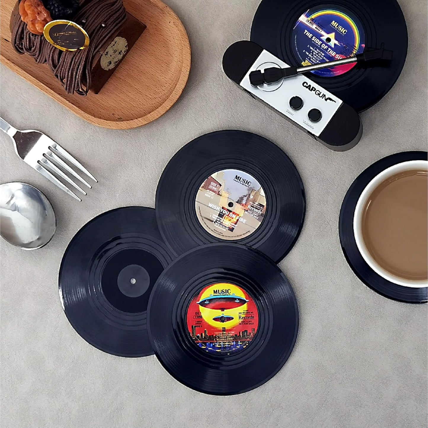 Funny Retro Vinyl Record Coasters, Creative Drink Coasters Set of 12 for Music Lovers, Housewarming Hostess Gifts, Birthday and White Elephant Gifts Ideas (V03)