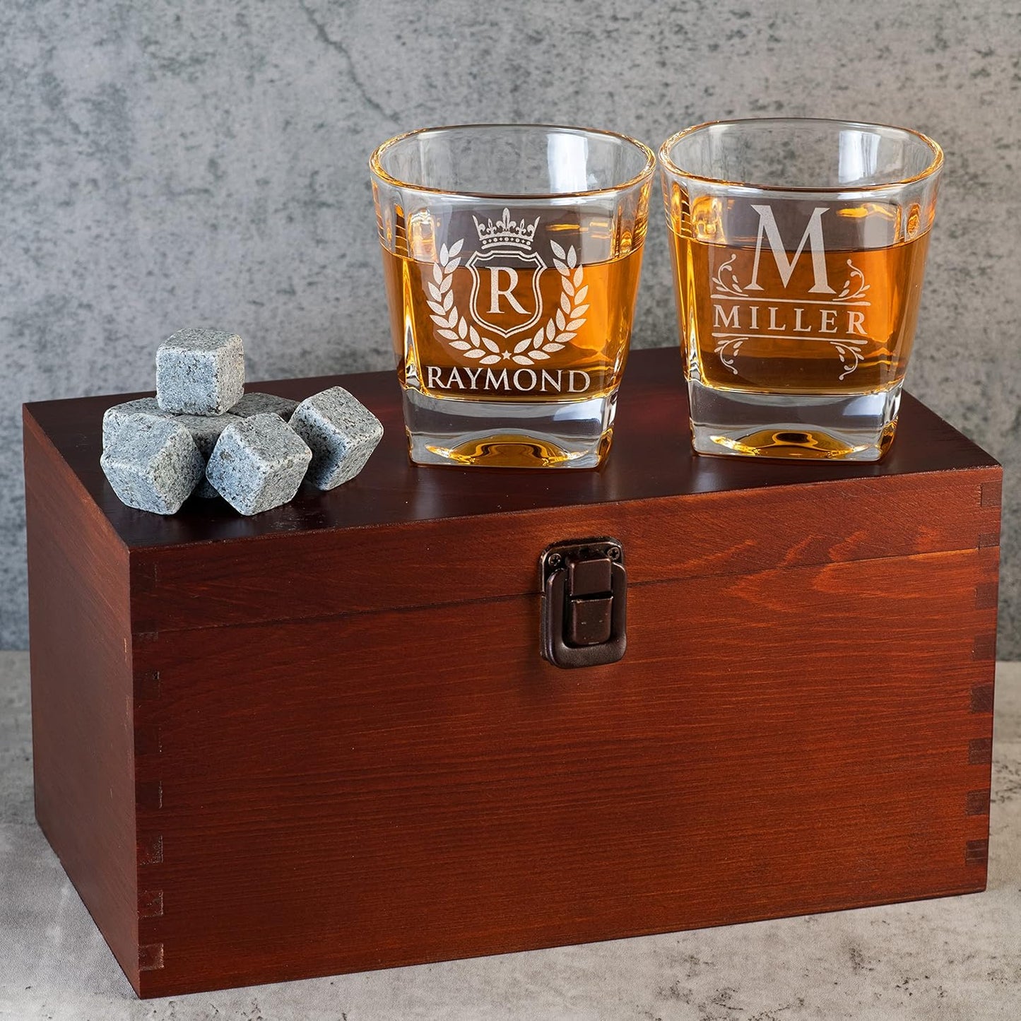 Amazing Items Set of 4 - Whiskey Gifts for Men, Personalized Whiskey Glasses w/Name & Initial - 9 Designs - 9 oz, Limited Edition Monogrammed Rocks Glasses, Dad Gifts