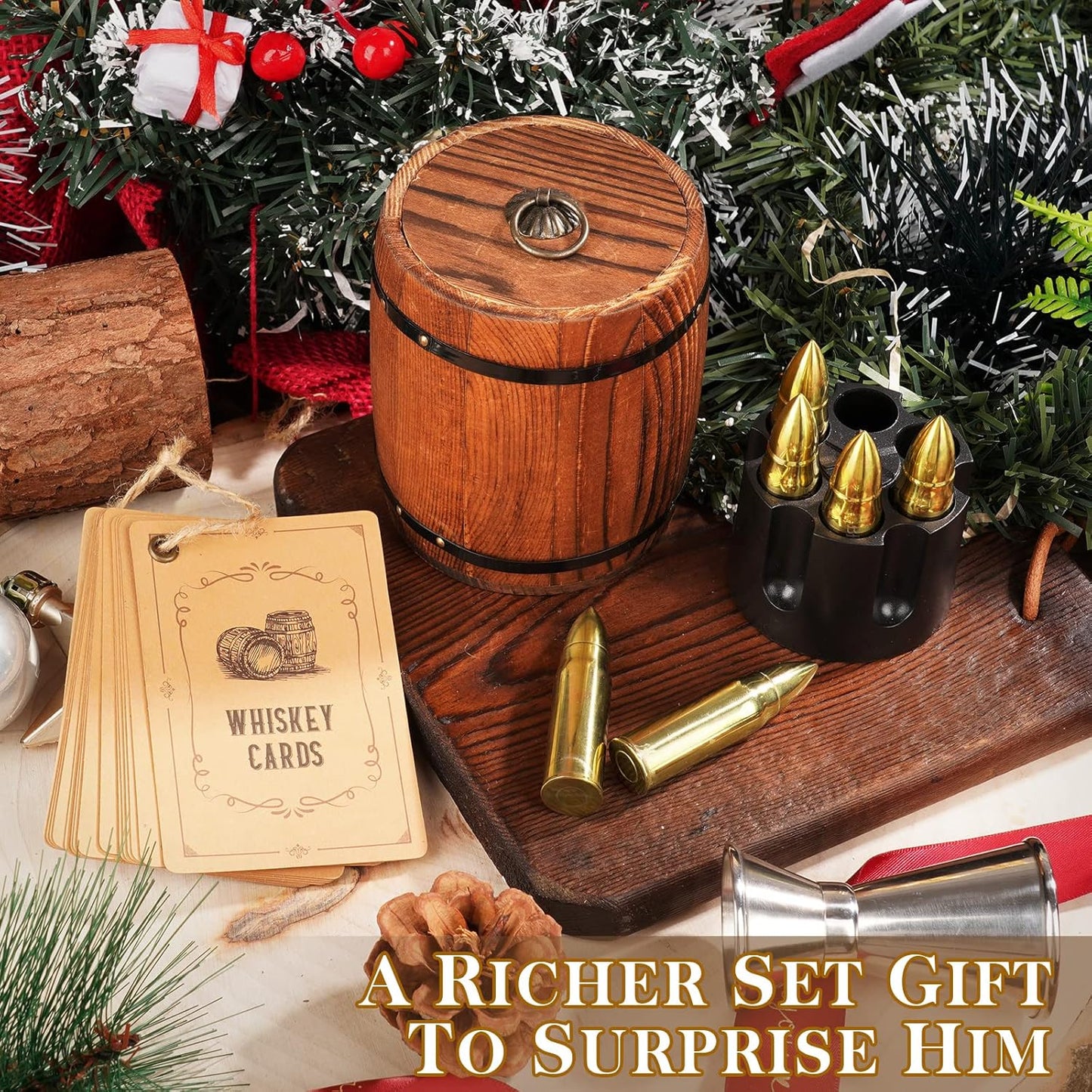 Oaksea Whiskey Stones Gifts Set for Men Dad Him, Reusable Stainless Steel Ice Cubes for Drinking, Fathers Day Anniversary Birthday Gifts for Husband Boyfriend Brother, Bourbon Man Cave Cool Stuff