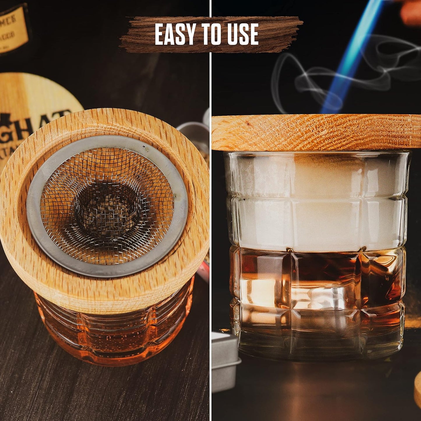 THOUSAND OAKS BARREL Foghat Cocktail Smoker W/ Bourbon Barrel Wood Shavings-Infuse Cocktails, Wine, Whiskey, Cheese, Meats, Dried Fruits, Salt and More!-Smoking Glass Cloche Accessories