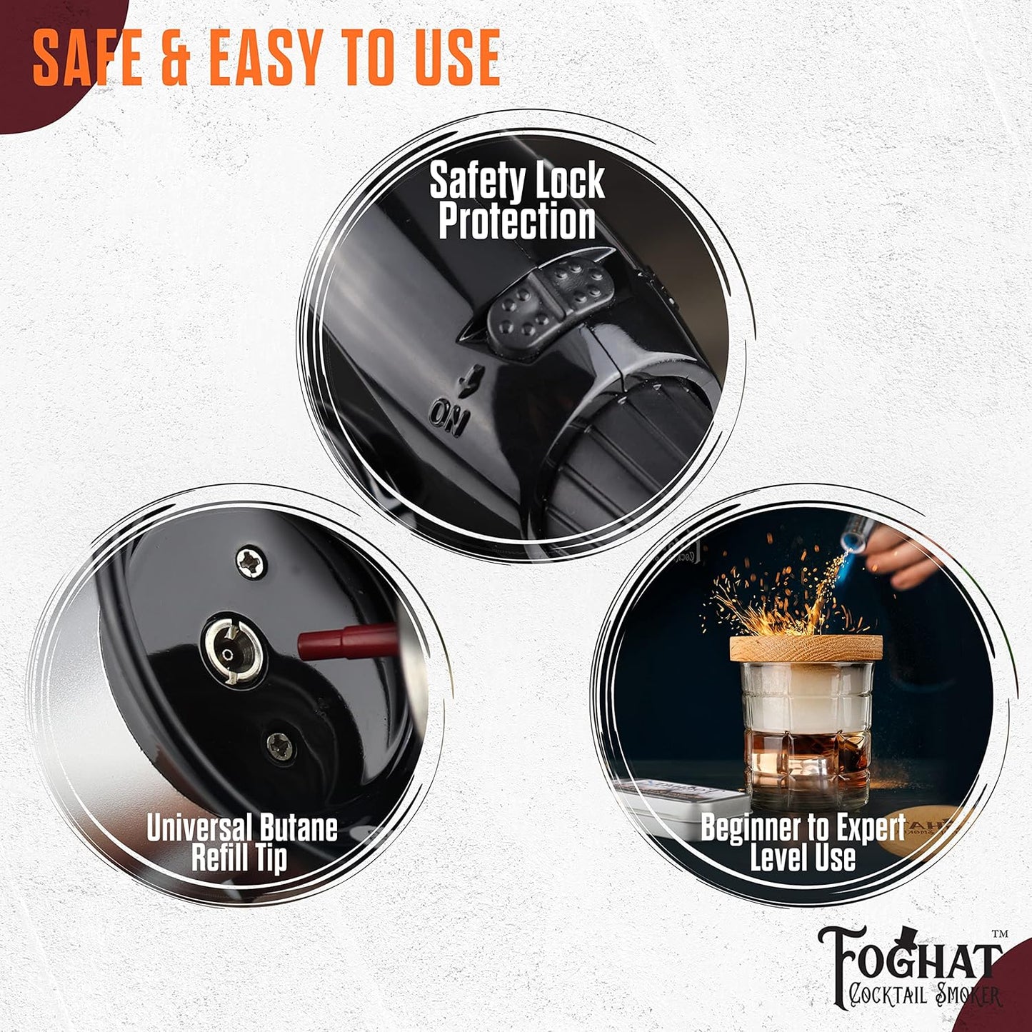 Foghat Cocktail Smoker Torch for Smoked Cocktails and Cooking - Handheld Refillable Culinary Butane Powered Kitchen Blow Torch Food Lighter Gun, Creme Brulee Torch (Butane not included)