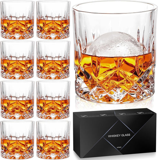 QUMMFA Whiskey Glasses Set of 8, 11 oz Crystal Old Fashioned Glasses, Buy 6 Get 2 Free, Perfect for Bourbon, Scotch, Vodka, Gift for Men, Women, Dad, Father