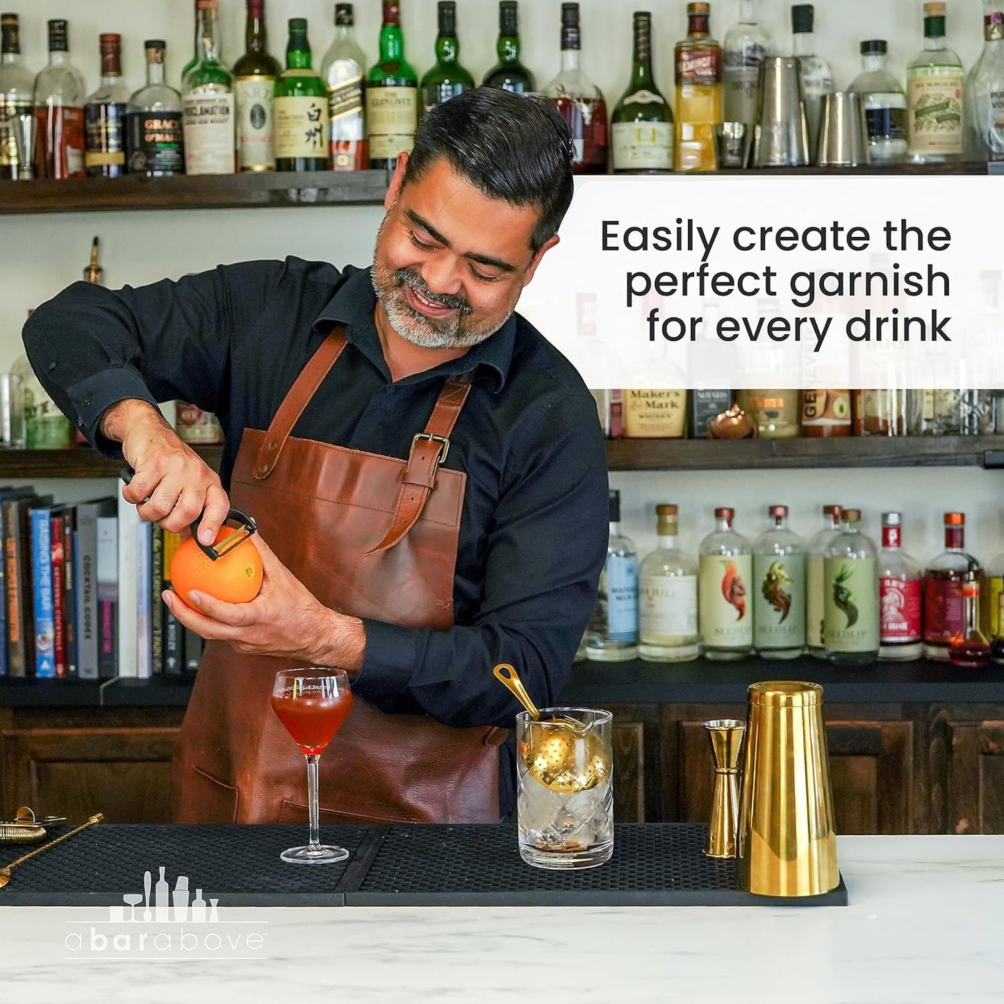A Bar Above Gold Citrus Peeler, Stainless Steel Fruit Peeler for Garnishes and Cocktail Twists, Comfortable Grip Peeling Tool for Oranges, Lemons, Limes, Bartender Accessory, Kitchen Essentials, Gold
