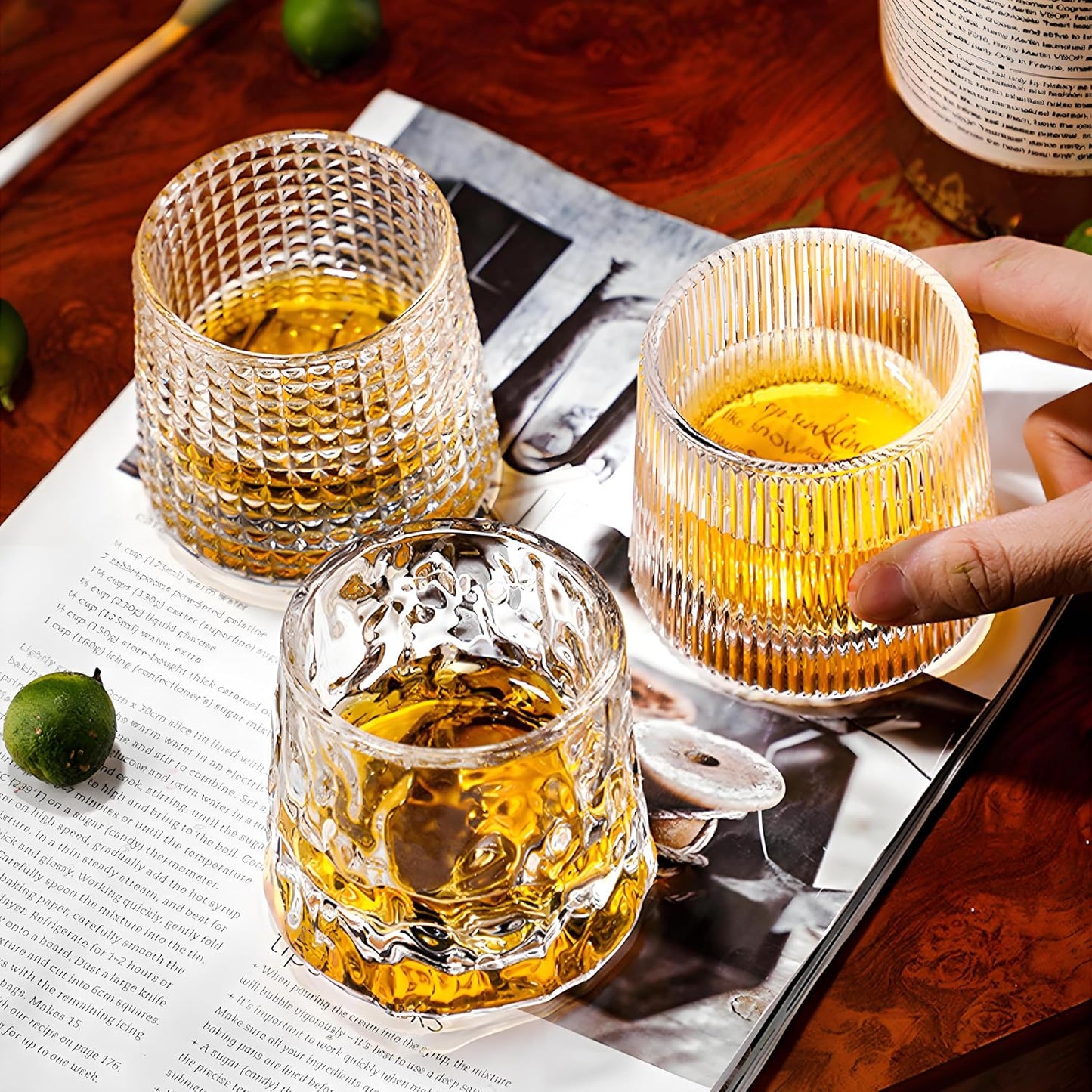 Flat bottom Crystal Whiskey Glasses, Small 5OZ Scotch Glasses Set of 3, Old Fashioned Glasses,Heavy Bottom Rocks Glasses for Drinking Bourbon, Rock,Cocktails（Small Size）