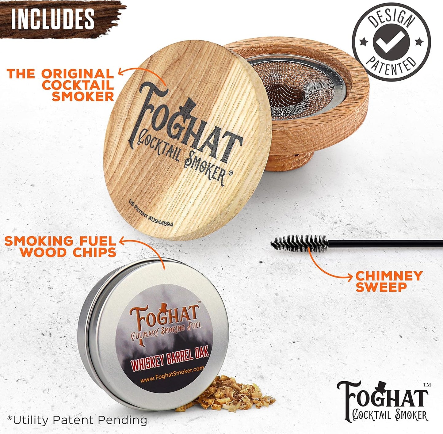 THOUSAND OAKS BARREL Foghat Cocktail Smoker W/ Bourbon Barrel Wood Shavings-Infuse Cocktails, Wine, Whiskey, Cheese, Meats, Dried Fruits, Salt and More!-Smoking Glass Cloche Accessories