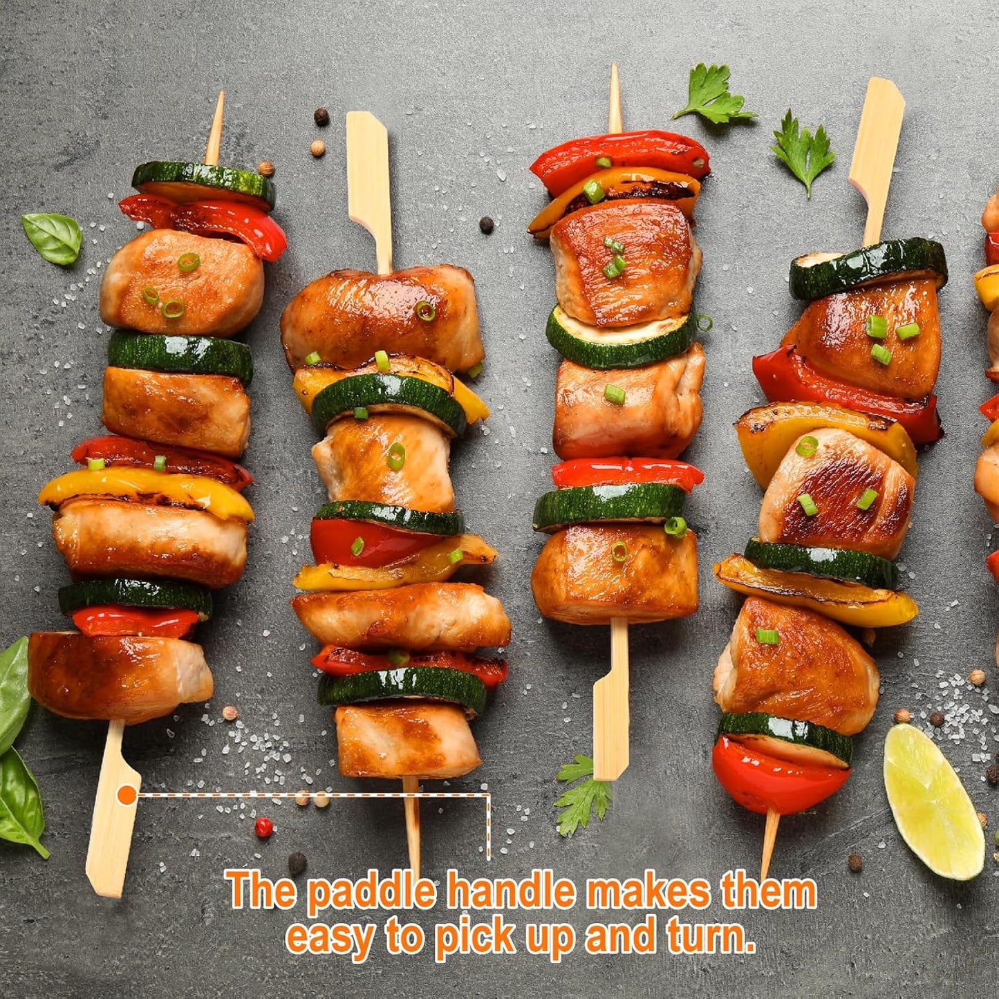 Bamboo Skewers for Appetizers, [4.7 Inch, 300PCS] Long Cocktail Picks Fancy Toothpicks for Appetizers, Flat Paddle Wooden Skewers Food Sticks for Party Drinks Fruit Charcuterie