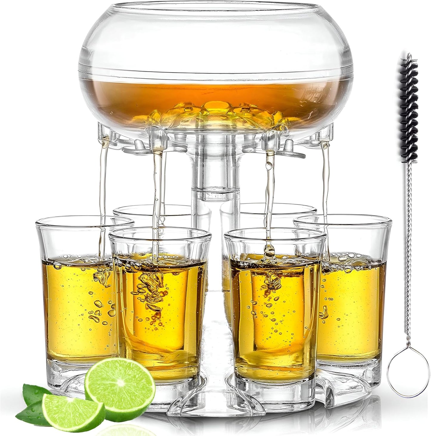 Shot Glass Dispenser And Holder - Party Drink Set For Liquor With 6 Glasses, Cool Glass Shots Game Accessories, Cute Of Fountains Fun 6x Pourer Bar Stuff, Unique 21 Birthday Parties Machine