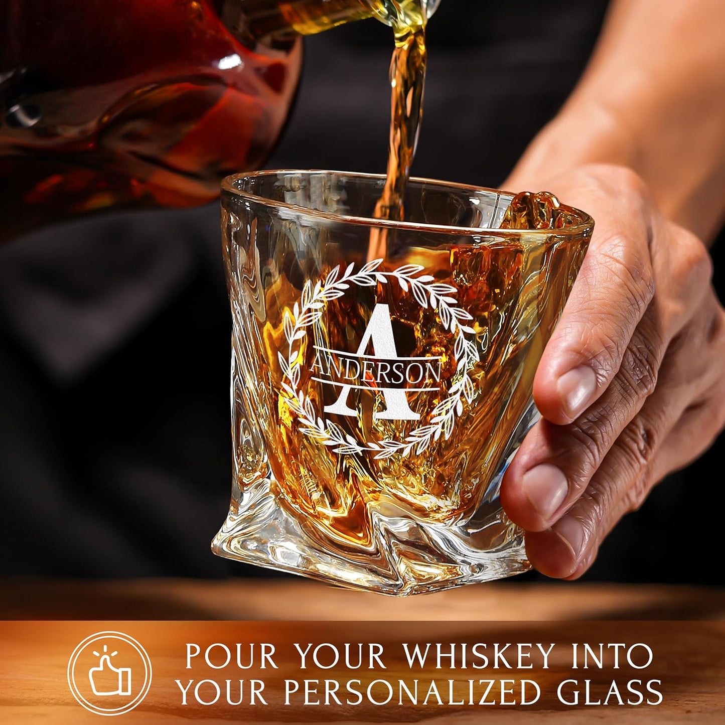 Personalized Whiskey Glass Set of 2 - Customized in USA Twisted Glasses - Premium Gift for Him, Men, Husband, Boyfriend, Groomsmen - Ideal for Any Occasion - Anniversary, Birthday, Retirement, Wedding