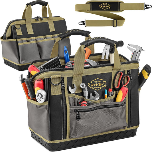 The Ryker Bag 16-inch Large Heavy Duty Wide Mouth Tool-Bag Organizer with Maximum Storage, Portable Utility Bag for Tools, Gift for Dads, Contractors, Mechanics, Technicians, Handyman & Welders